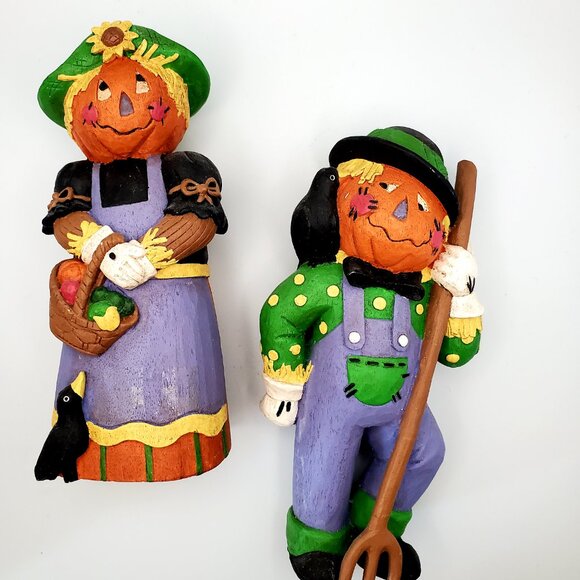 Thanksgiving Halloween Decor Pumpkin Head Scarecrow Figurines Mr. & Mrs. Farmer - Picture 8 of 8